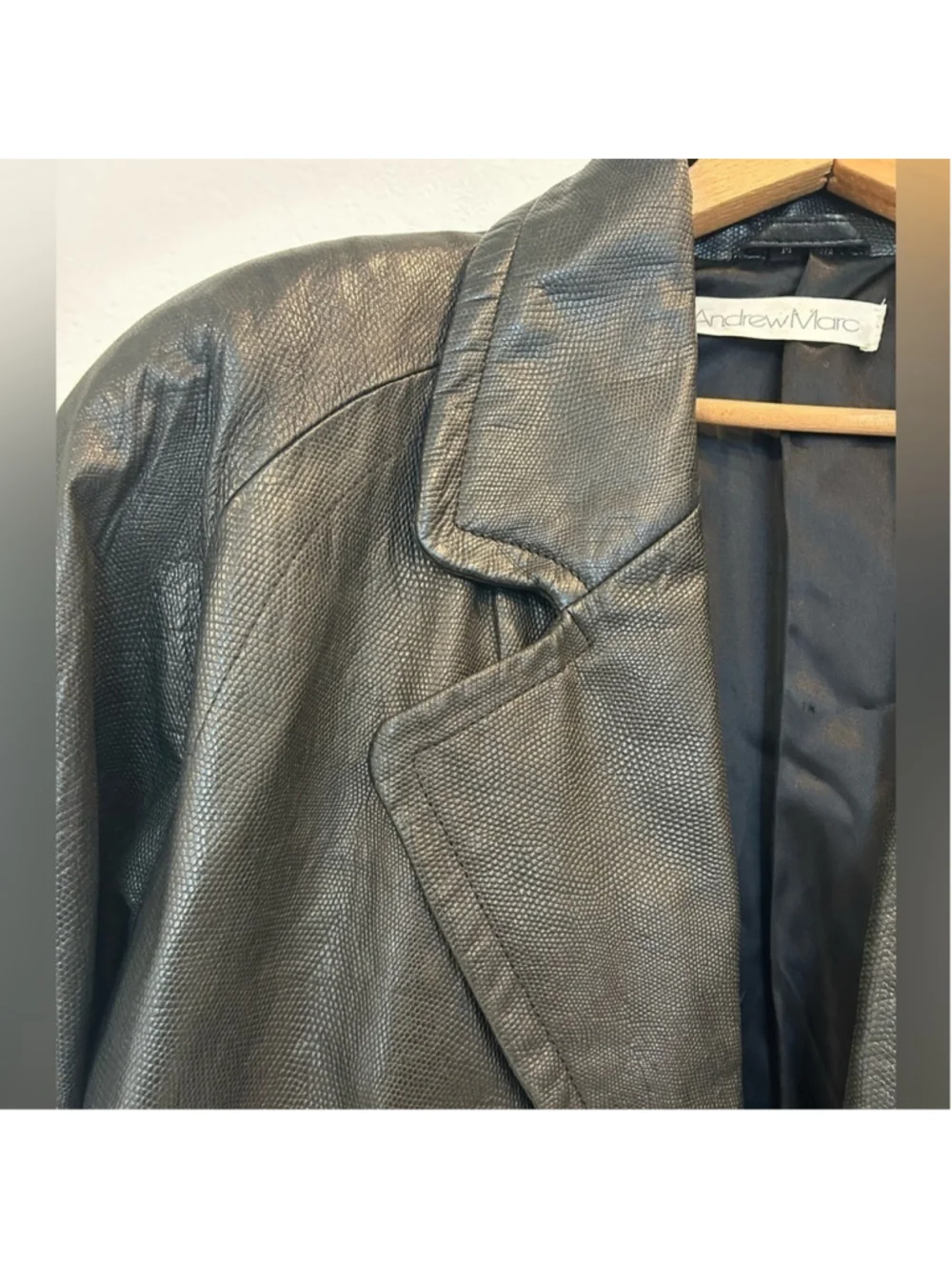 Andrew Marc Black Leather Jacket | Vintage Trench Blazer Coat | Size M